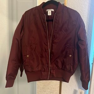 Bomber flight jacket coat in burgundy new